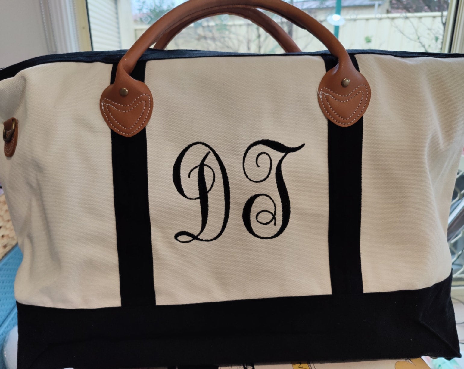 Monogrammed canvas weekender bag outlet